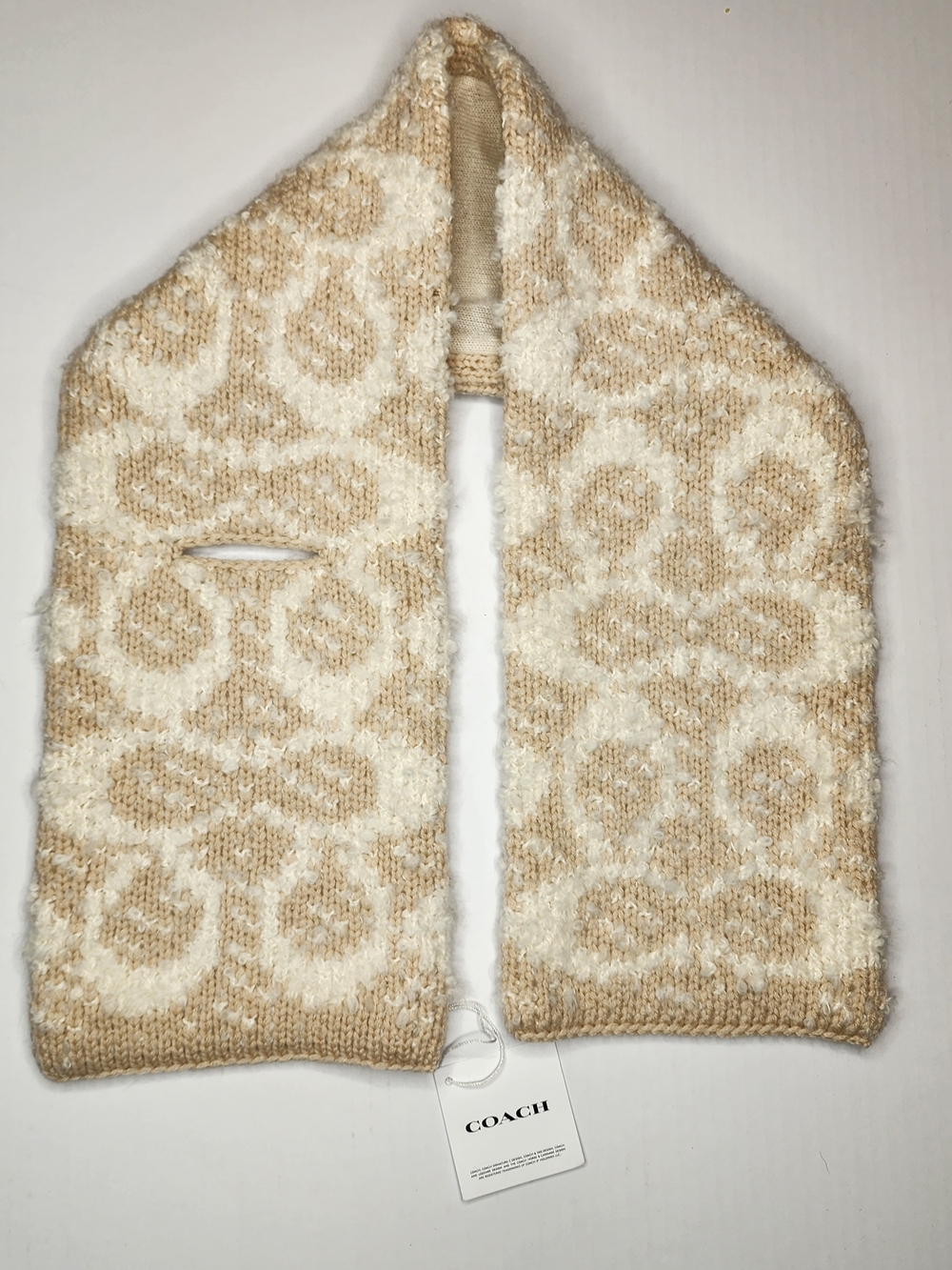 COACH Cream & Beige Patterned Women's Sweater Scarf